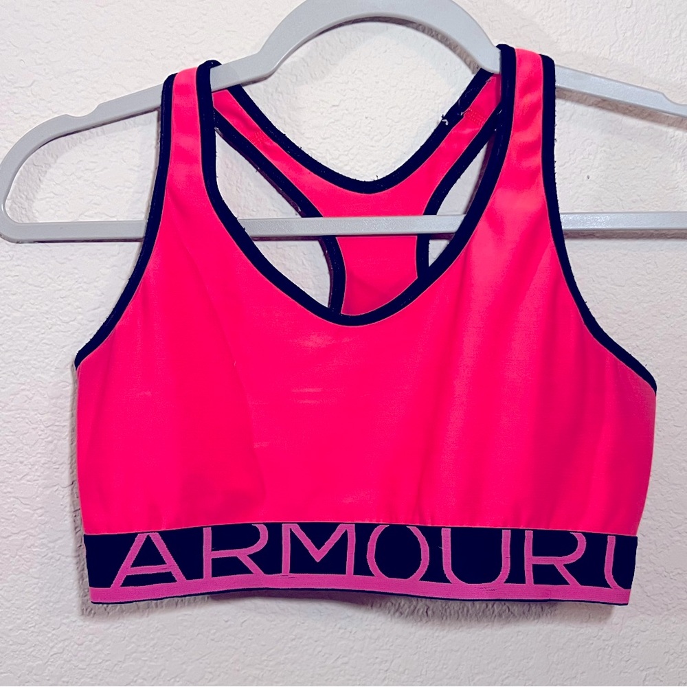 Hot pink under armour sports bra size M